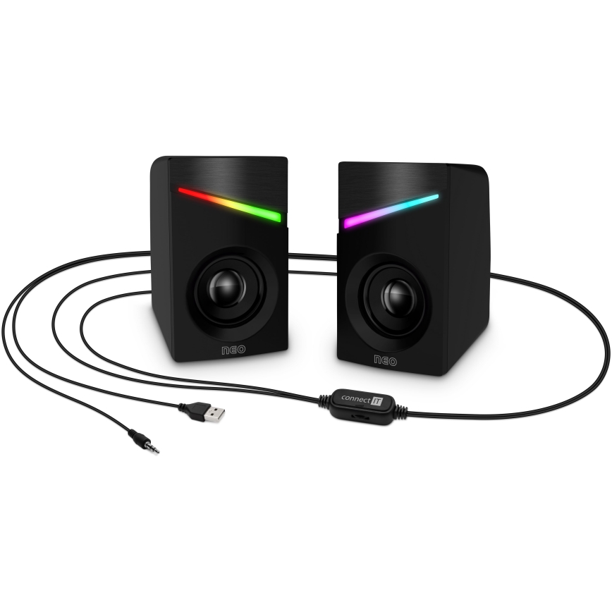 CONNECT IT CSP-1100-BK - KOMPLEKTAS 2x LED RGB Žaidimai garsiakalbis 6W/5V juoda