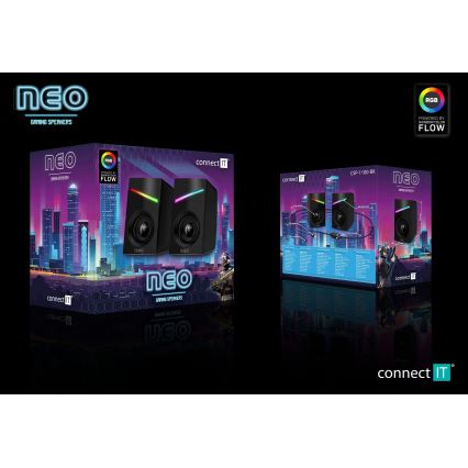 CONNECT IT CSP-1100-BK - KOMPLEKTAS 2x LED RGB Žaidimai garsiakalbis 6W/5V juoda