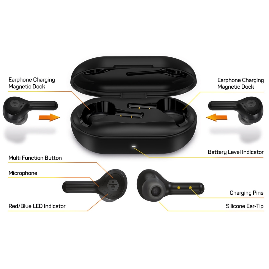 CONNECT IT HEP-5300-BK - Belaidis earphones su mikrofonu 300 mAh juoda