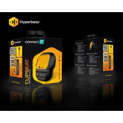 CONNECT IT HSP-1010-BK - Belaidis garsiakalbis su mikrofonu ClipBEAT 2W/5V 560 mAh IPX7 juoda/geltona