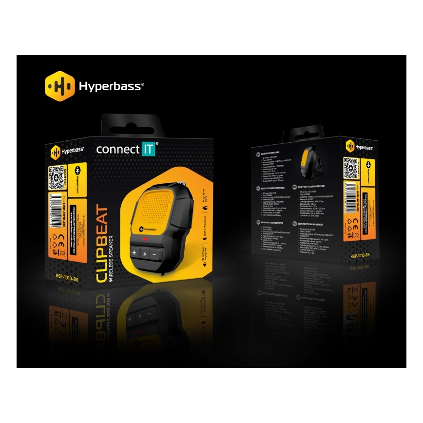 CONNECT IT HSP-1010-BK - Belaidis garsiakalbis su mikrofonu ClipBEAT 2W/5V 560 mAh IPX7 juoda/geltona