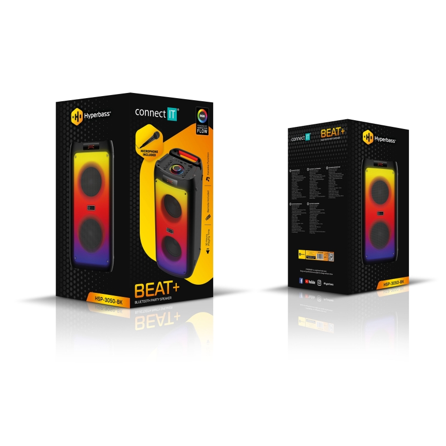 CONNECT IT HSP-3050-BK - LED Belaidis garsiakalbis su mikrofonu 60W/5V 4500 mAh juoda + nuotolinio valdymo pultas