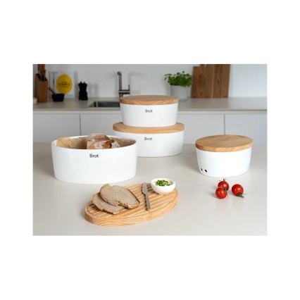 Continenta C3936 - Duoninė su dangčiu 36x23 cm balta/kaučiukmedžio mediena