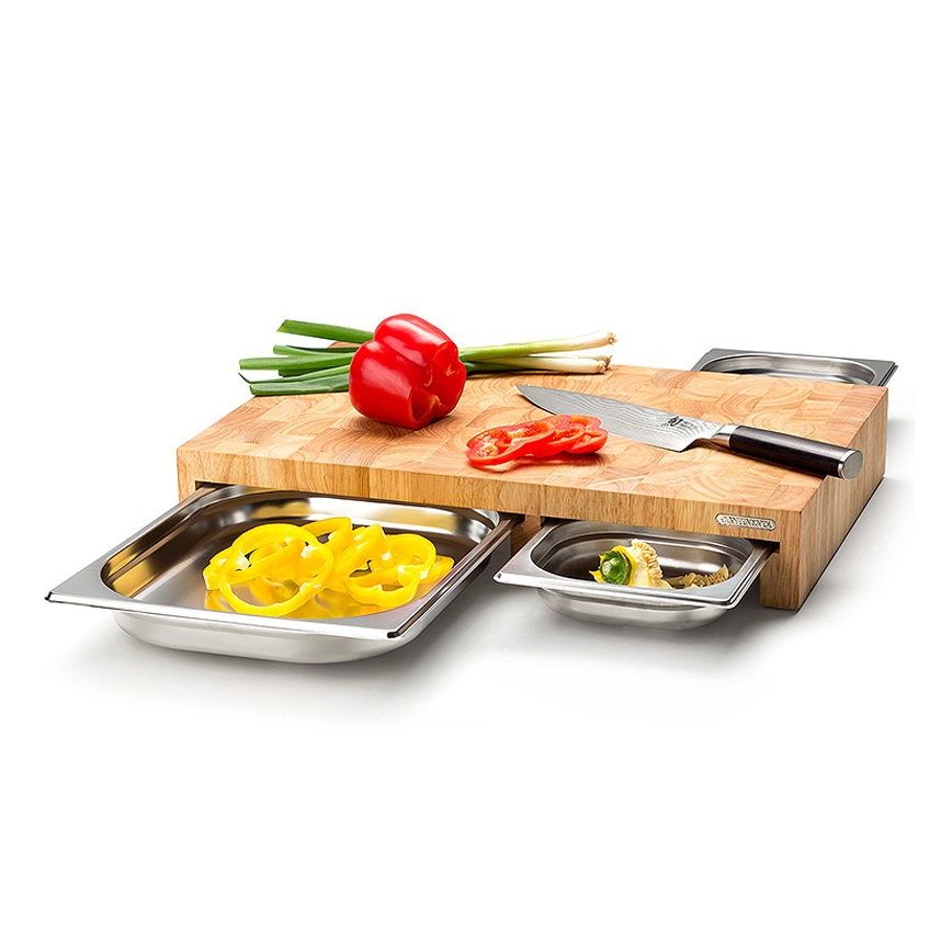 Continenta C4028 - RINKINYS 1x virtuvės pjaustymo lenta 50x32,5 cm + 3x dubunėliai fikuso