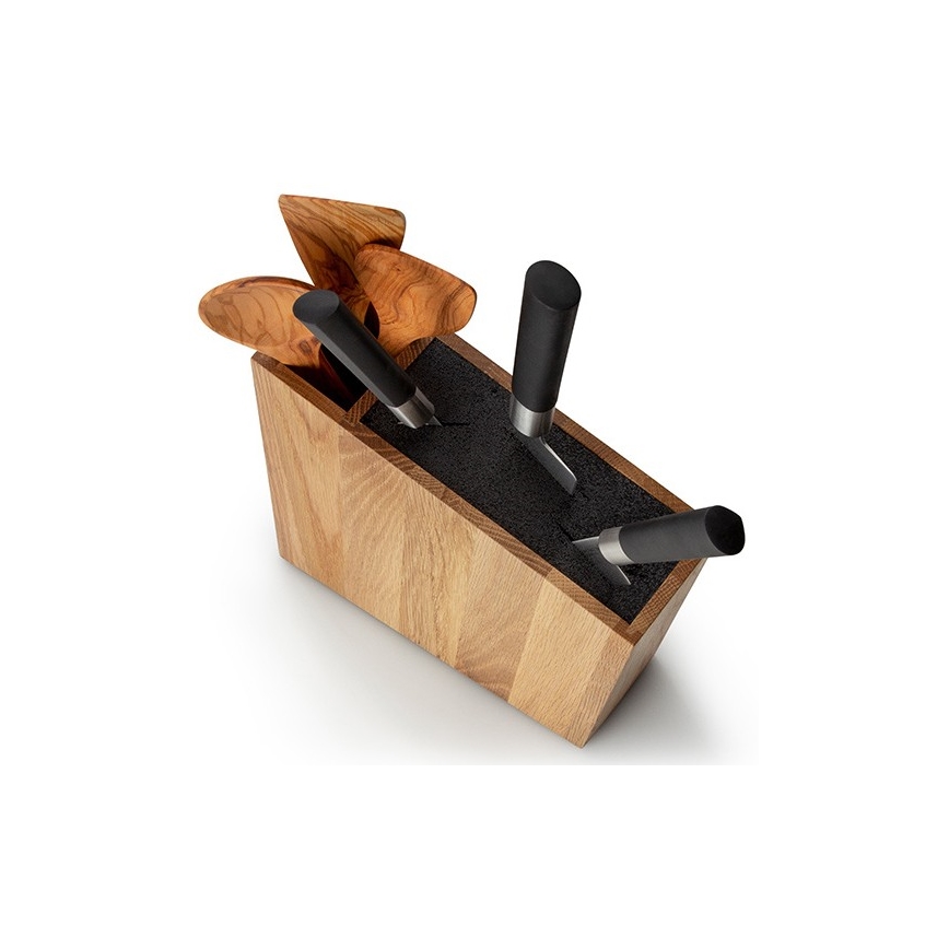 Continenta C4151 - Peilių stovas su lanksčiu įdėklu ir skyriumi 31x8x24,5 cm ąžuolo