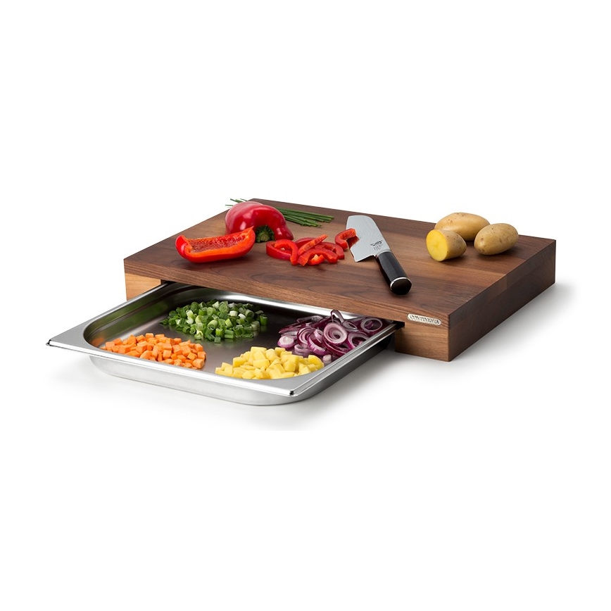 Continenta C4210 - Virtuvinė pjaustymo lenta su dubeniu 39x27 cm riešutmedžiu