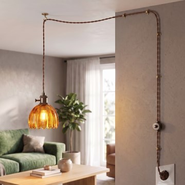 Cottex - Pakabinamas šviestuvas su laidu ir kištuku NORA 1xE14/5W/230V ruda