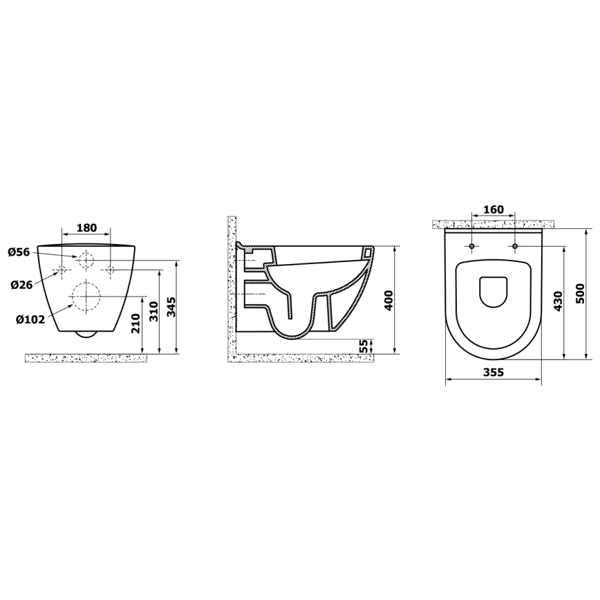 Creavit - pakabinamas unitazas PAULA keramika/balta