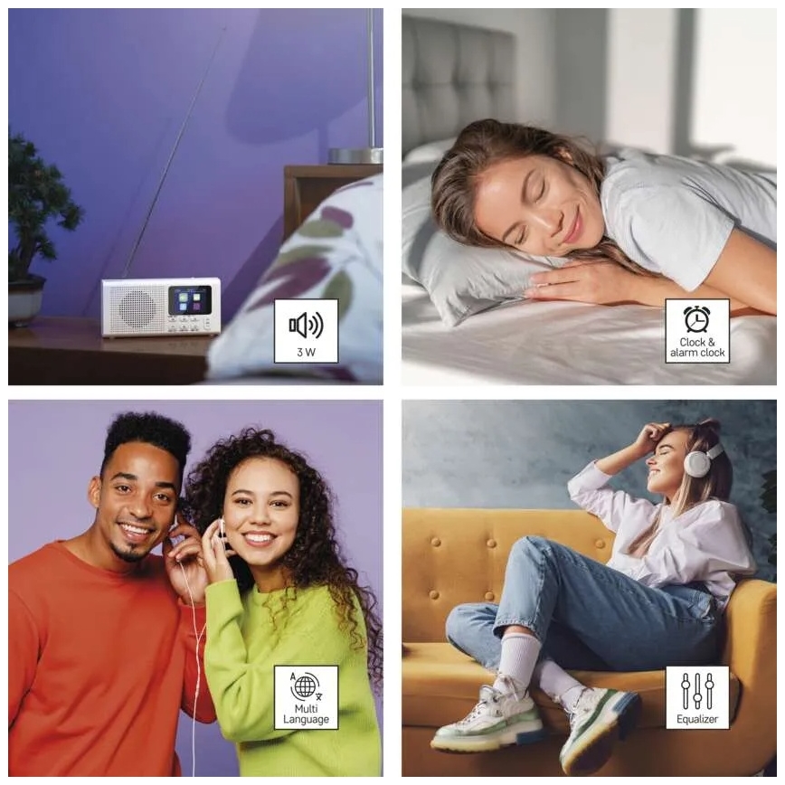 DAB DAB+ FM radijas 3W/5V/4xAA baltas