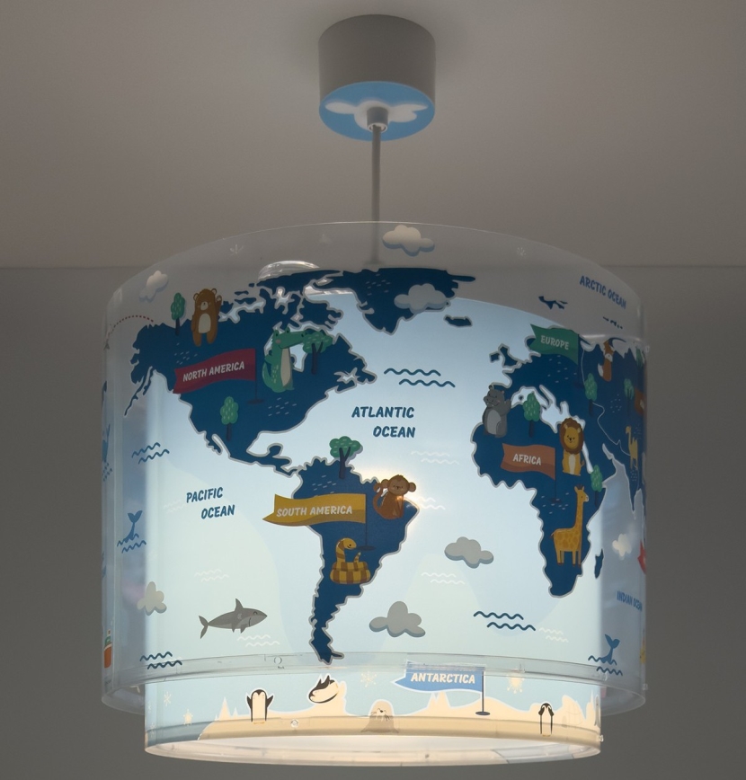 Dalber 40672 - Vaikiškas lubinis šviestuvas WORLD 1xE27/15W/230V, mėlynas