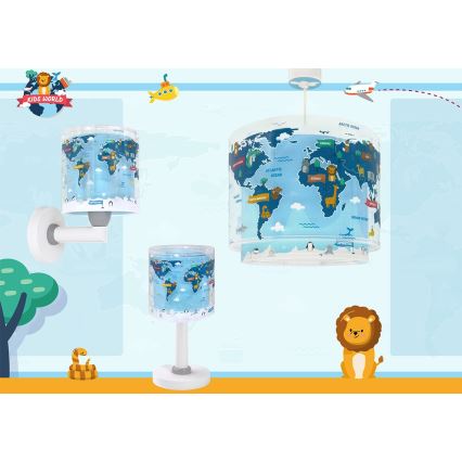 Dalber 40672 - Vaikiškas lubinis šviestuvas WORLD 1xE27/15W/230V, mėlynas