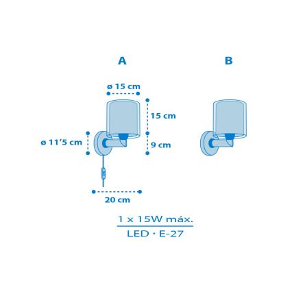 Dalber 40679 - Vaikiškas sieninis šviestuvas WORLD 1xE27/15W/230V mėlynas