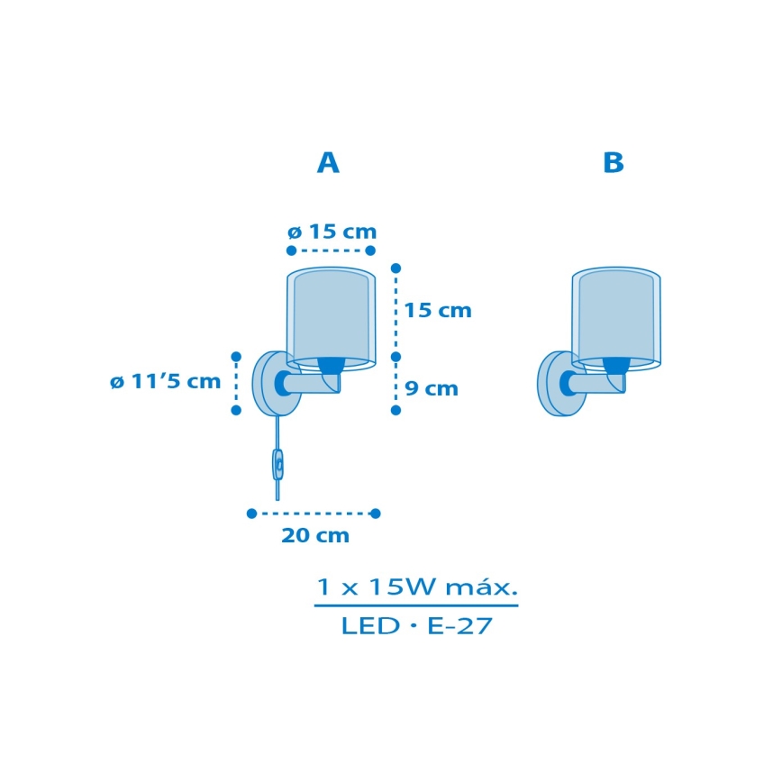 Dalber 40679 - Vaikiškas sieninis šviestuvas WORLD 1xE27/15W/230V mėlynas