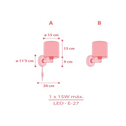 Dalber 41199 - Vaikiškas sieninis šviestuvas RAINBOW 1xE27/15W/230V įvairiaspalvis
