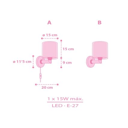 Dalber 41259 - Vaikiška sieninė lempa HELLO KITTY&FRIENDS 1xE27/15W/230V rožinė