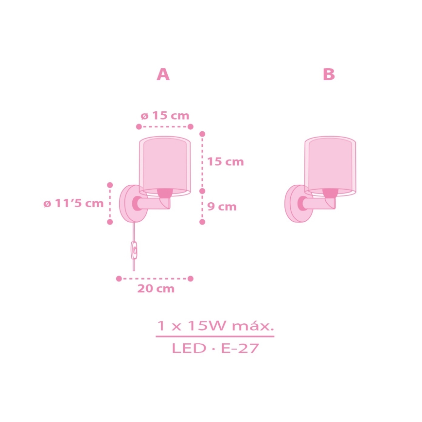 Dalber 41259 - Vaikiška sieninė lempa HELLO KITTY&FRIENDS 1xE27/15W/230V rožinė