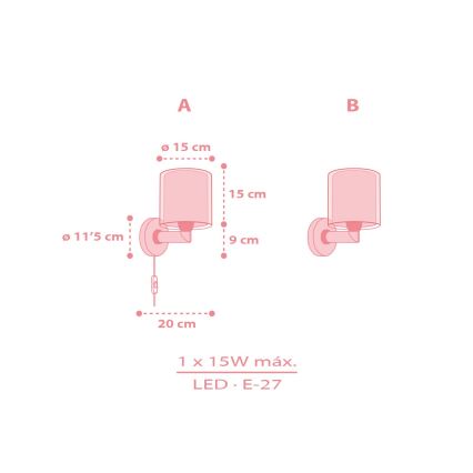 Dalber 41769S - Vaikiškas sieninis šviestuvas KAWAII FRIENDS 1xE27/15W/230V rožinis