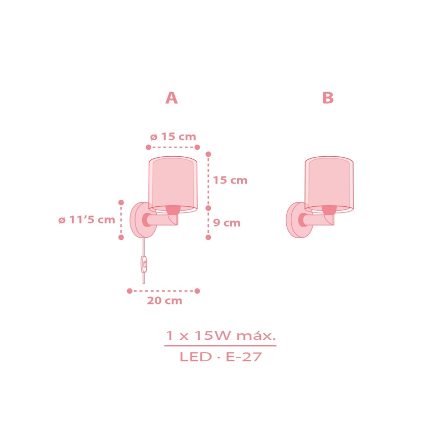 Dalber 41769S - Vaikiškas sieninis šviestuvas KAWAII FRIENDS 1xE27/15W/230V rožinis