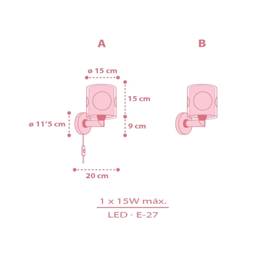 Dalber 60919 - Vaikiškas sieninis šviestuvas PRINCESS DANCE 1xE27/15W/230V rožinis