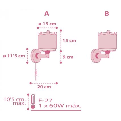 Dalber 61109 - Vaikiškas sieninis šviestuvas LITTLE QUEEN 1xE27/60W/230V