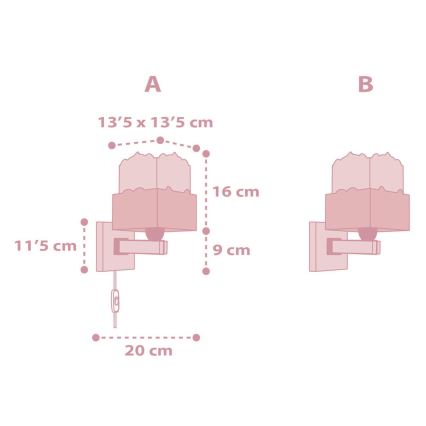 Dalber 63169S - Vaikiškas sieninis šviestuvas PANDA 1xE27/60W/230V rožinis