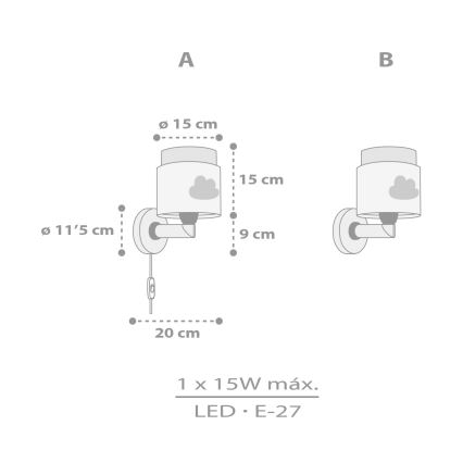 Dalber 76019E - Vaikiškas sieninis šviestuvas BABY DREAMS 1xE27/15W/230V pilka