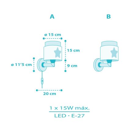 Dalber 76019T - Vaikiškas sieninis šviestuvas BABY DREAMS 1xE27/15W/230V mėlyna