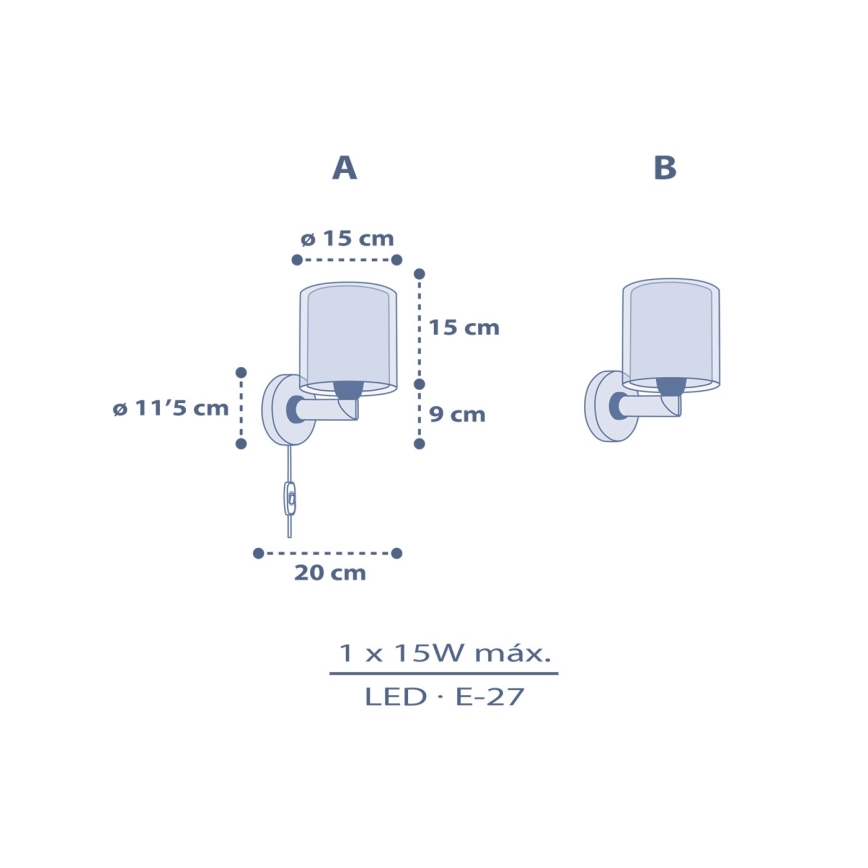 Dalber 76639 - Vaikiškas sieninis šviestuvas MOON DREAMS 1xE27/15W/230V mėlynas