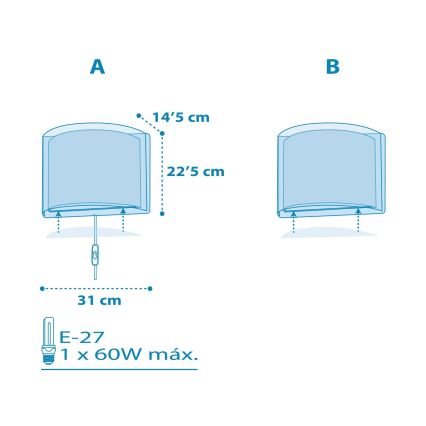 Dalber 81198T - Vaikiškas sieninis šviestuvas LIGHT FEELING 1xE27/60W/230V