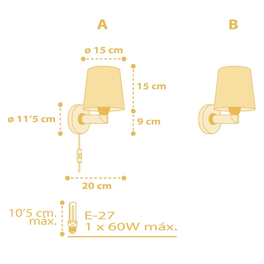 Dalber 82219A - Vaikiškas sieninis šviestuvas STAR LIGHT 1xE27/60W/230V geltonas