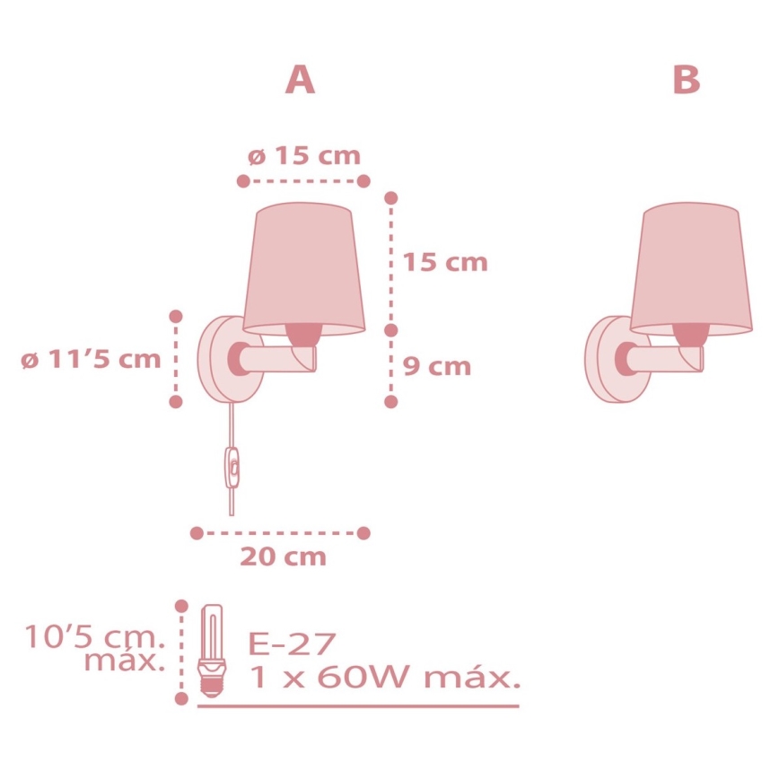 Dalber 82219S - Vaikiškas sieninis šviestuvas STAR LIGHT 1xE27/60W/230V rožinis