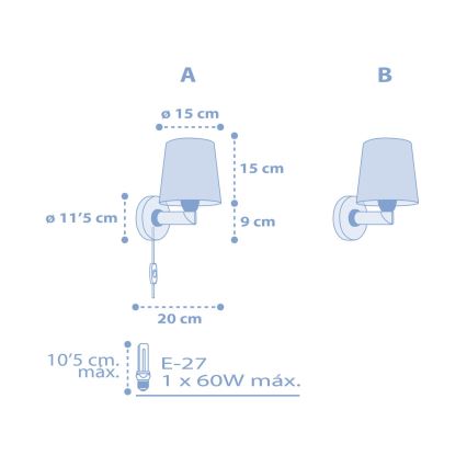 Dalber 82219T - Vaikiškas sieninis šviestuvas STAR LIGHT 1xE27/60W/230V mėlynas