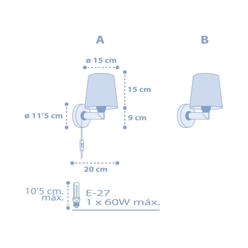 Dalber 82219T - Vaikiškas sieninis šviestuvas STAR LIGHT 1xE27/60W/230V mėlynas