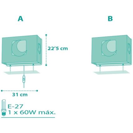 Dalber D-63238H - Vaikiškas sieninis šviestuvas MOONLIGHT 1xE27/60W/230V