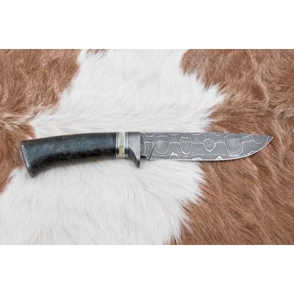 Damasko medžioklinis peilis 13,8 cm Beržas/kupranugario kaulas