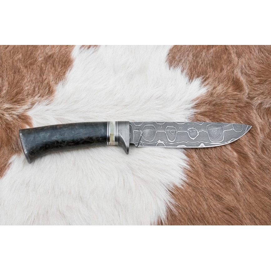 Damasko medžioklinis peilis 13,8 cm Beržas/kupranugario kaulas