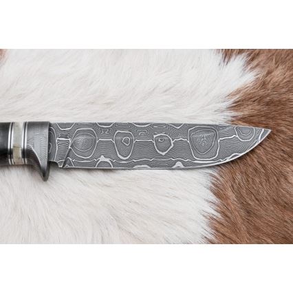 Damasko medžioklinis peilis 13,8 cm Beržas/kupranugario kaulas