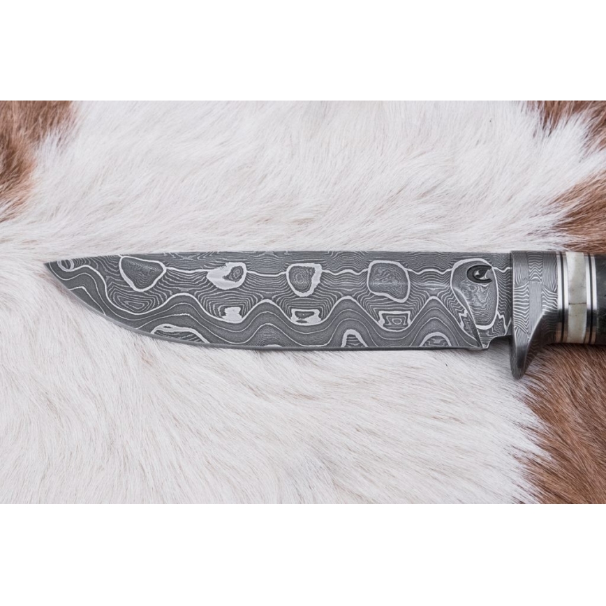 Damasko medžioklinis peilis 13,8 cm Beržas/kupranugario kaulas