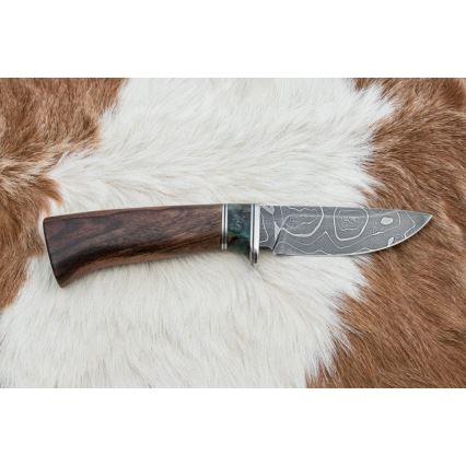 Damasko medžioklinis peilis 9,7 cm graikinis riešutas/klevas