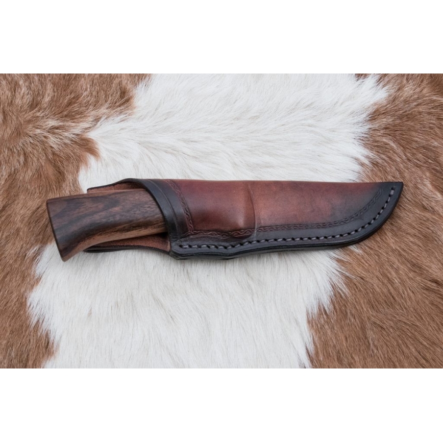 Damasko medžioklinis peilis 9,7 cm graikinis riešutas/klevas