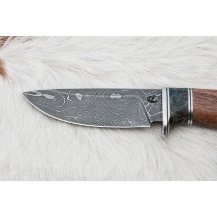 Damasko medžioklinis peilis 9,7 cm graikinis riešutas/klevas