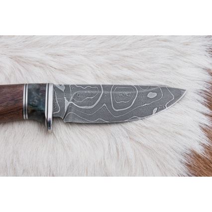 Damasko medžioklinis peilis 9,7 cm graikinis riešutas/klevas