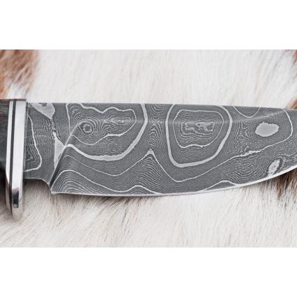 Damasko medžioklinis peilis 9,7 cm graikinis riešutas/klevas
