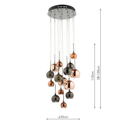 Där Lighting AUR1564 - Pakabinama liustra AURELIA 15xG4/10W/230V juoda/varinė