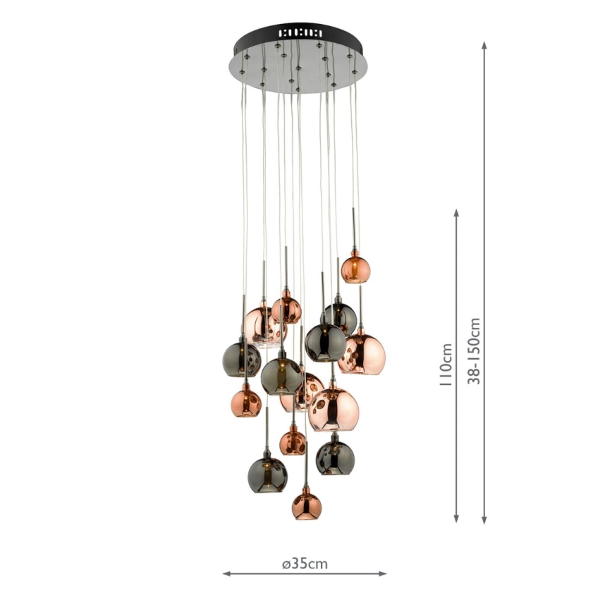 Där Lighting AUR1564 - Pakabinama liustra AURELIA 15xG4/10W/230V juoda/varinė