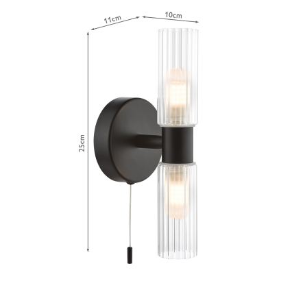 Där Lighting BOL0922 - Vonios kambario sieninis šviestuvas BOLTON 2xG9/5W/230V IP44 juoda
