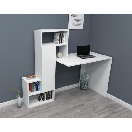 Darbo stalas su lentyna IRMAK 119x138,6 cm balta