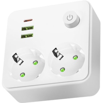 Daugiafunkcinė kištukinė juosta su jungikliu LINEA 2x230V + 3x USB A/C SCHUKO, balta