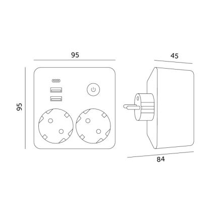 Daugiafunkcinė kištukinė juosta su jungikliu LINEA 2x230V + 3x USB A/C SCHUKO, balta