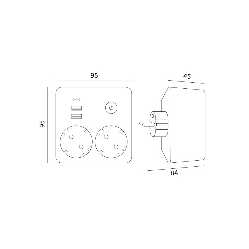 Daugiafunkcinė kištukinė juosta su jungikliu LINEA 2x230V + 3x USB A/C SCHUKO, balta